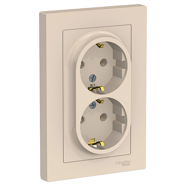 Розетка двойная 2К+З Systeme Electric AtlasDesign 16A 250Vбежевая ATN000224