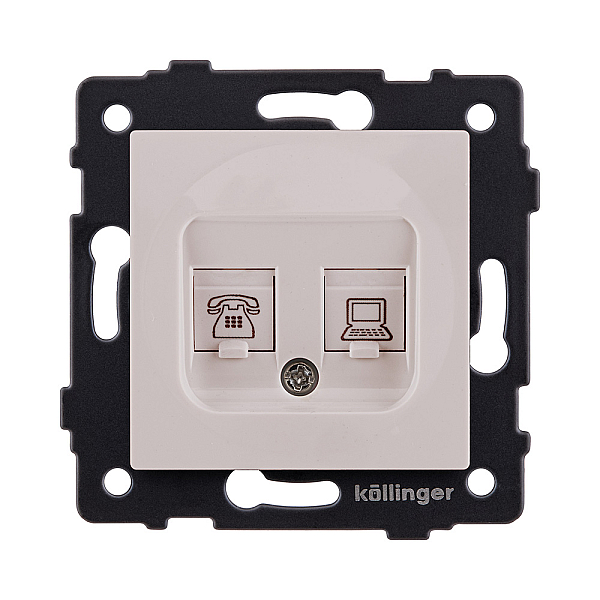 Розетка двойная RJ11 + RJ45 Cat.6, кашемир матовый Kollinger REA-011CM для Aspekt, Eleganz, Reflex