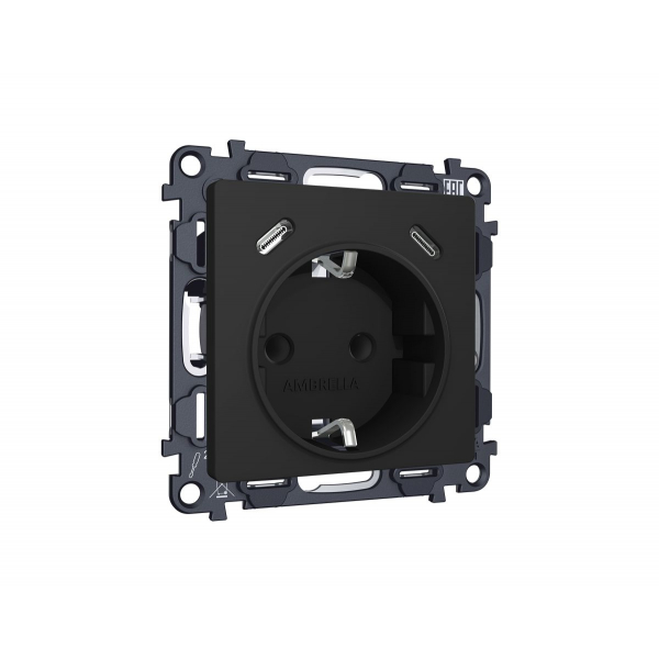 Комплект механизма электрической розетки 2USB С+C 20W с/з на винтовых зажимах 16A-250V Alfa Черный матовый Quant Ambrella Volt MA810510 (AP8105, VM165)