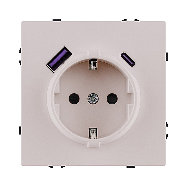 Розетка штепсельная SCHUKO 16A/250 В с USB A+C 20W, кашемир матовый Kollinger Eclipse EC-016CM