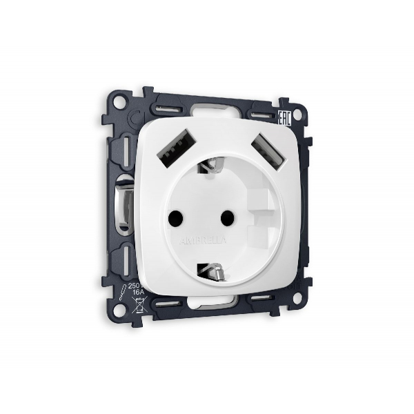 Комплект механизма розетки 2USB A+A 18W (быстрая зарядка) с/з Ambrella Volt Omega MO129010 Комплект механизма розетки 2USB A+A 18W (быстрая зарядка) с/з Ambrella Volt Omega MO129010