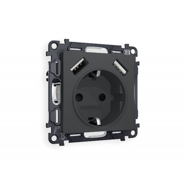 Комплект механизма розетки 2USB A+A 18W (быстрая зарядка) с/з Ambrella Volt Alfa MA909010 Комплект механизма розетки 2USB A+A 18W (быстрая зарядка) с/з Ambrella Volt Alfa MA909010