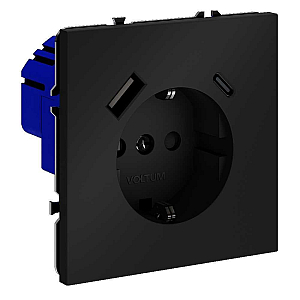 Розетка с USB, A+C Voltum S70 VLS040508 (черный матовый