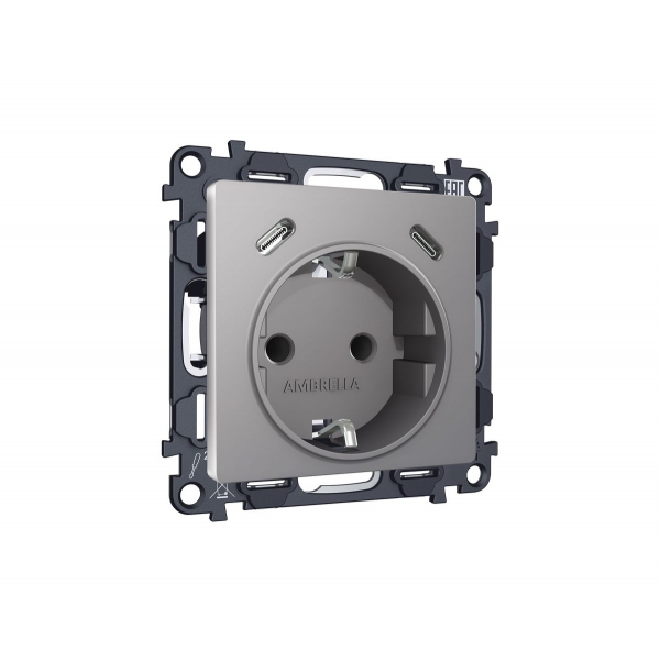 Комплект механизма электрической розетки 2USB С+C 20W с/з на винтовых зажимах 16A-250V Alfa Сталь матовый Quant Ambrella Volt MA510510 (AP5105, VM165)