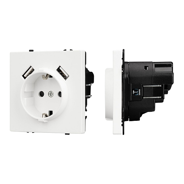 Розетка зк со шторками с USB тип А+А софт-тач белый кварц Arlight SCT-MUAA-SFPL-WH (250V, 16A) 054288(1)