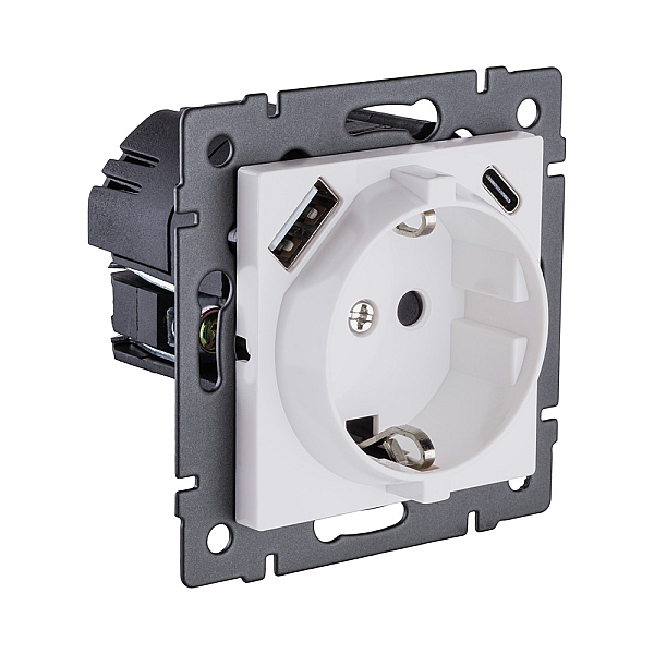 Розетка штепсельная SCHUKO 16A/250 В с USB A+C 20W, белый матовый Kollinger REA-004WM для Aspekt, Eleganz, Reflex