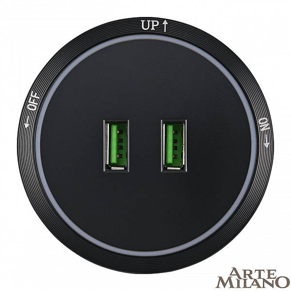 Трековая розетка Arte Milano Am-track-sockets 380066TS LED/USBx2 Black
