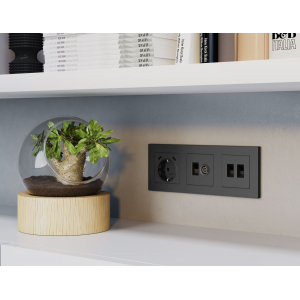 Комплект мех-ма розетки компьютерной + TV оконечной RJ-45 с автоматической защитной шторкой Alfa Графит мягкое касание Quant Ambrella Volt MA912510 (AP9125, VM195)