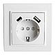 Розетка 1-местная Stekker, PST16-9016-01, 250В, 2.1А с USB+ type C Эрна, белый 50076