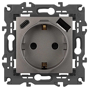 Розетка со шторками с USB type-A+C Эра Elegance 14-4108-16 Б0067695