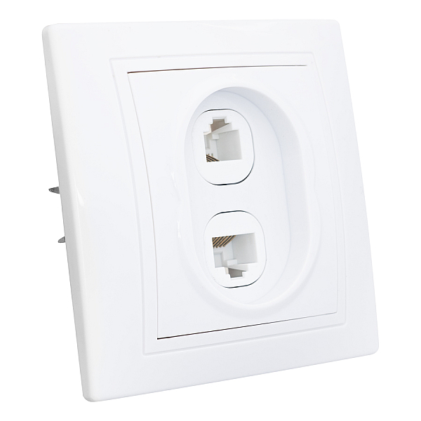 Розетка телефонная RJ11 + компьютерная RJ45 скрытой установки IP20, белая 'Дельта' General 477229