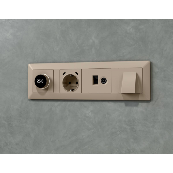 Комплект механизма розетки компьютерной + TV оконечной RJ-45 с автоматической защитной шторкой Alfa Серо-бежевый матовый Ambrella Volt MA372510 (AP3725, VM195)