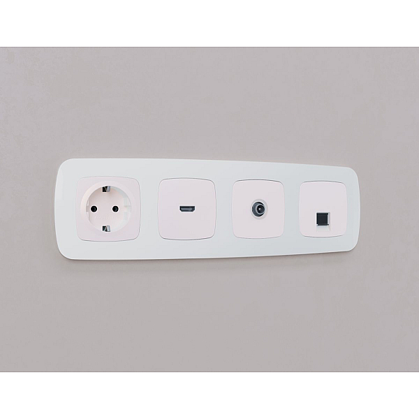 Комплект механизма компьютерной розетки Ambrella Volt RJ-45 (8P8C) CAT6A экранированной с автоматической защитной шторкой OMEGA MO212005 Жемчуг QUANT (OP2120, VM185)