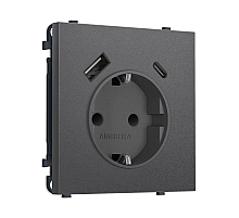 Комплект механизма электрической розетки SIGMA Антрацит серый 2USB A+C 20W Ambrella Volt MS660010 (SP6600, PR160)