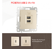 Розетка USB 2.1А+1А Arte Milano 206.46-1.shampan