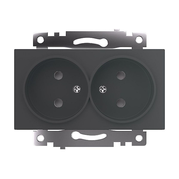 Розетка двойная 2P Stekker Катрин со шторками графит GLS10-7113-06 49421