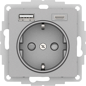 Розетка 16А с USB A+C (5В/2,4А/3 А, 2х5В/1,5А), Systeme Electric AtlasDesign Алюминий ATN000332