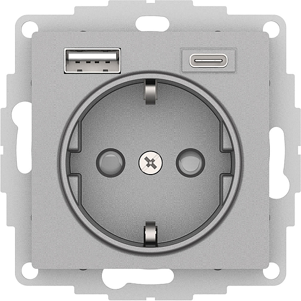 Розетка 16А с USB A+C (5В/2,4А/3 А, 2х5В/1,5А), Systeme Electric AtlasDesign Алюминий ATN000332