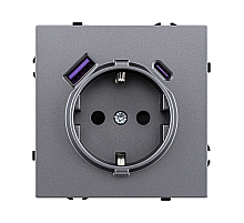 Розетка штепсельная SCHUKO 16A/250 В с USB A+C 20W, серый Kollinger Eclipse EC-016GY
