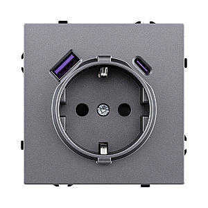Розетка штепсельная SCHUKO 16A/250 В с USB A+C 20W, серый Kollinger Eclipse EC-016GY