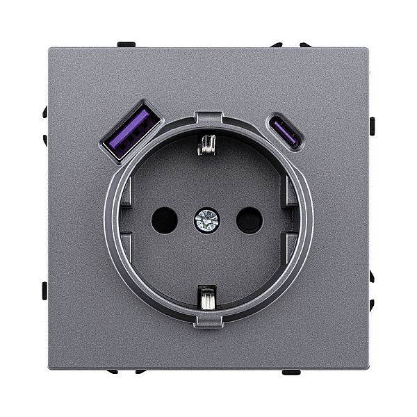 Розетка штепсельная SCHUKO 16A/250 В с USB A+C 20W, серый Kollinger Eclipse EC-016GY