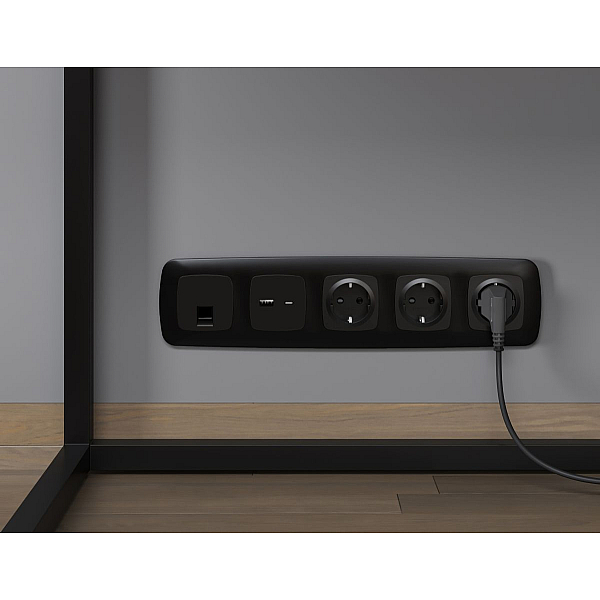 Комплект механизма компьютерной розетки Ambrella Volt RJ-45 (8P8C) CAT6A экранированной с автоматической защитной шторкой OMEGA MO812005 Черный матовый QUANT (OP8120, VM185)