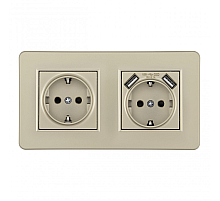 Розетка двойная (двухпостовая) с/з и шторками + USB Arte Milano SET16-2-47-1-40-1 shampan