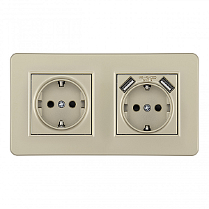 Розетка двойная (двухпостовая) с/з и шторками + USB Arte Milano SET16-2-47-1-40-1 shampan