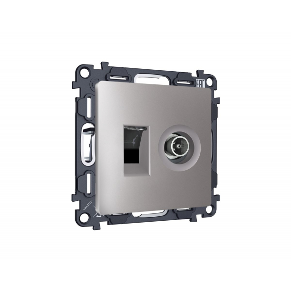 Комплект механизма розетки компьютерной + TV оконечной RJ-45 с автоматической защитной шторкой Alfa Сталь матовый Quant Ambrella Volt MA512510 (AP5125, VM195)