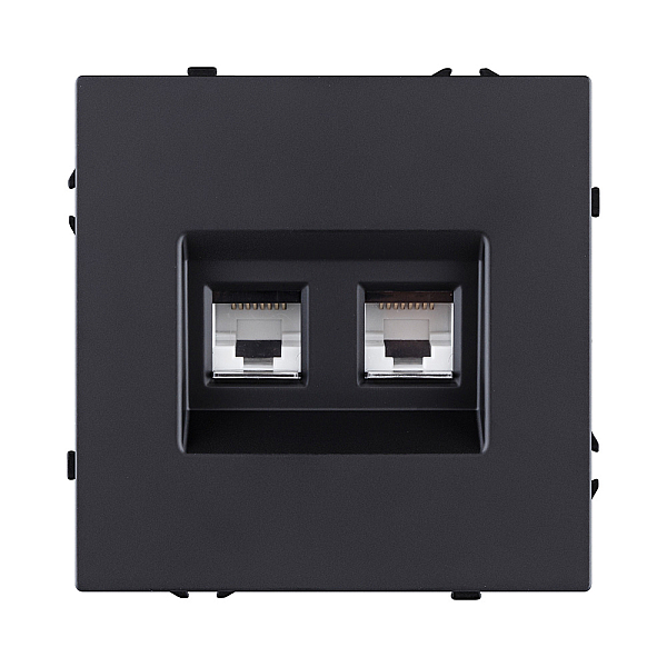 Розетка двойная Ethernet RJ45 Cat.6, черный матовый Kollinger Eclipse EC-018BK
