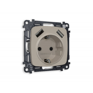 Комплект механизма розетки 2USB A+A 18W (быстрая зарядка) с/з Ambrella Volt Omega MO369010
