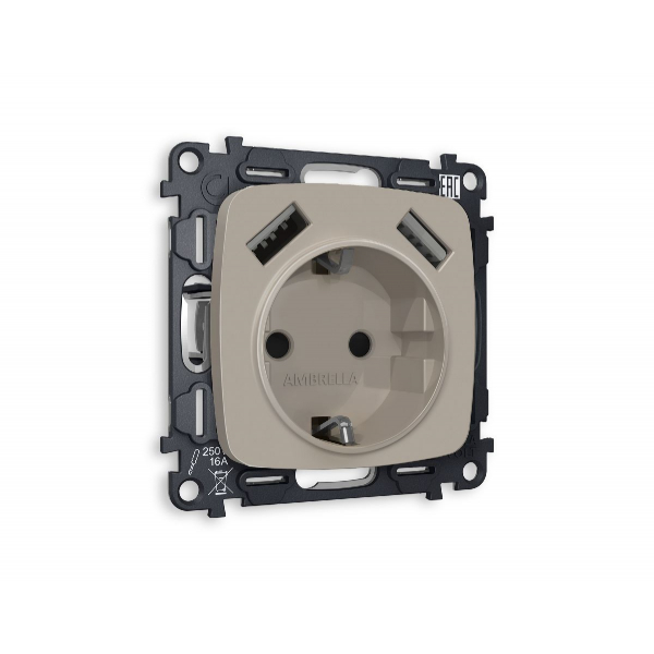Комплект механизма розетки 2USB A+A 18W (быстрая зарядка) с/з Ambrella Volt Omega MO369010