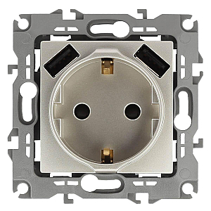 Розетка 2P+E со шторками и 2xUSB Эра 14-4109-04 Б0047870