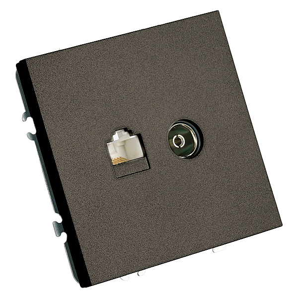 Розетка TV + компьютерная RJ-45 (механизм), Stekker Эмили, RST00-5106-09, антрацит, soft touch 49924
