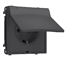 Комплект механизма электрической розетки SIGMA Графит Мягкое касание 50Hz 2P+E с/з с/ш и крышкой IP44 16A-250V QUANT PRO Ambrella Volt MS908010 (SP9080, PR141)