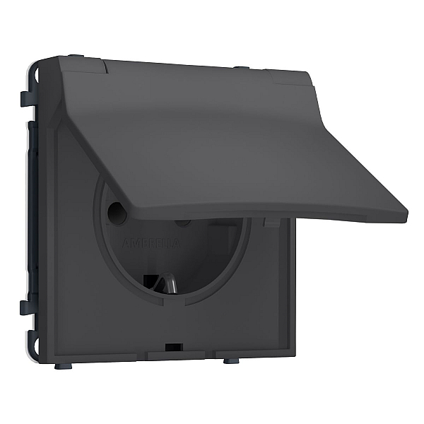 Комплект механизма электрической розетки SIGMA Графит Мягкое касание 50Hz 2P+E с/з с/ш и крышкой IP44 16A-250V QUANT PRO Ambrella Volt MS908010 (SP9080, PR141)