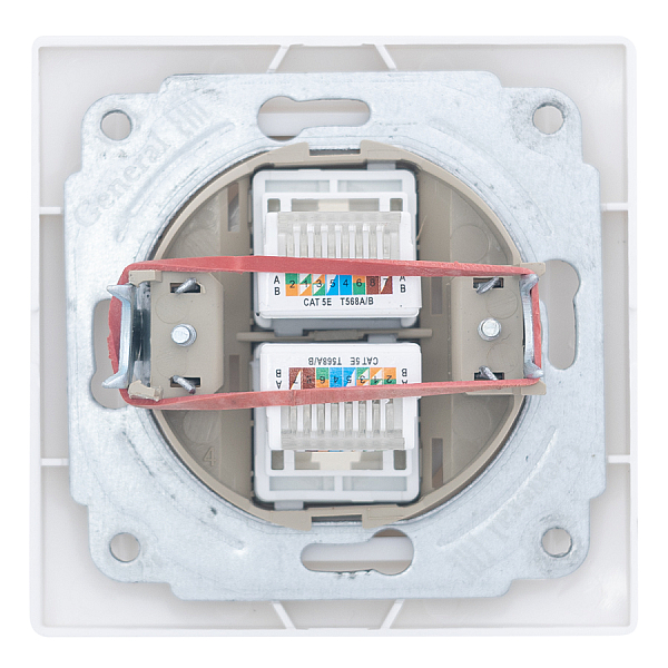 Розетка двойная компьютерная RJ45 скрытой установки IP20, белая 'Дельта' General 477231