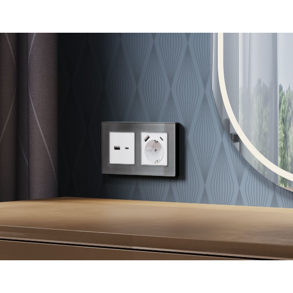 Комплект механизма розетки 2USB A+C 20W (быстрая зарядка) Ambrella Volt Alfa MA131010 Комплект механизма розетки 2USB A+C 20W (быстрая зарядка) Ambrella Volt Alfa MA131010