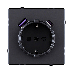 Розетка штепсельная SCHUKO 16A/250 В с USB A+C 20W, черный матовый Kollinger Eclipse EC-016BK