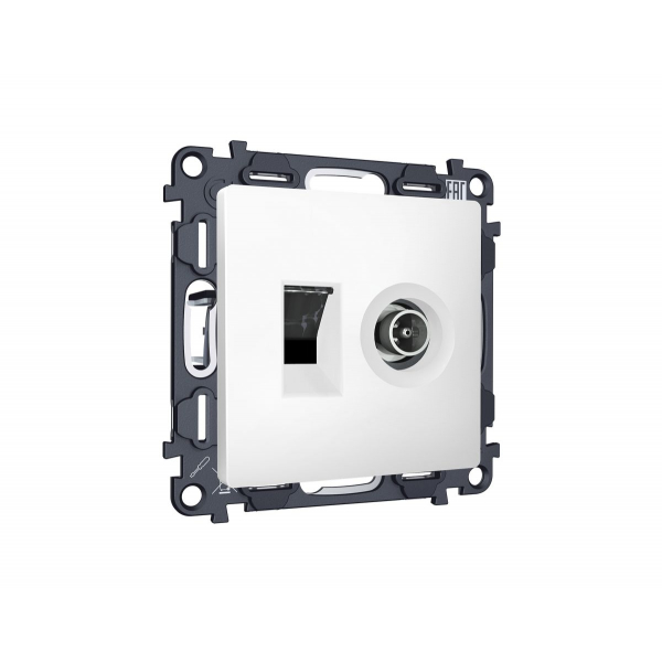 Комплект механизма розетки компьютерной + TV оконечной RJ-45 с автоматической защитной шторкой Alfa Белый матовый Quant Ambrella Volt MA132510 (AP1325, VM195)