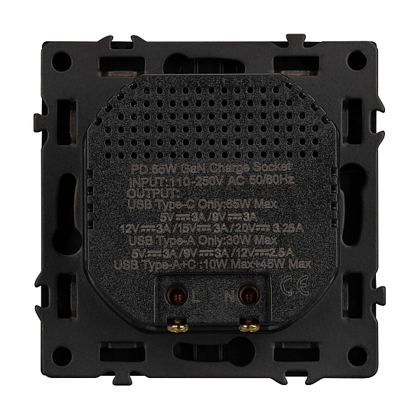 USB Розетка тип A+C софт-тач черный оникс Arlight SCT-MUAC-SFPL-FC-BK (65W, QC3) 054317(1)