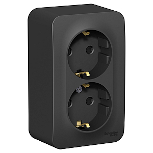 Розетка 2-ая с/з со шторками 16А,250В, изолир. пластина Systeme Electric Blanca наруж Антрацит BLNRA011216