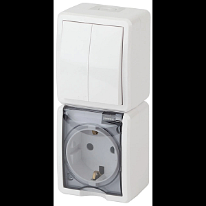 Блок розетка-выключатель двухклавишный ЭРА Эксперт IP54 16A 250V 11-7408-01 Б0036006