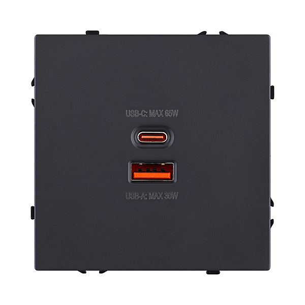 Розетка USB A+C 65W, черный матовый Kollinger Eclipse EC-024BK