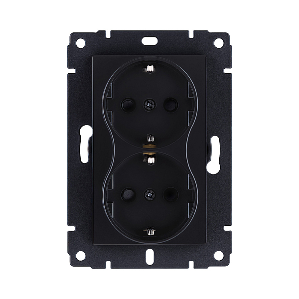 Розетка штепсельная SCHUKO двойная 16A/250 В, черный матовый Kollinger REA-032BM для Aspekt, Eleganz, Reflex
