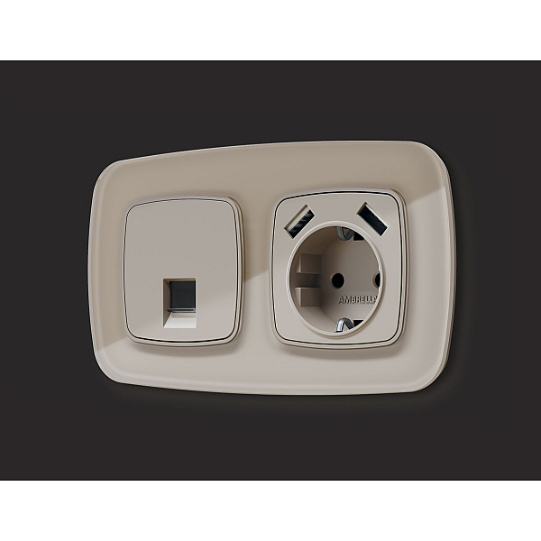 Комплект механизма компьютерной розетки Ambrella Volt RJ-45 (8P8C) CAT6A экранированной с автоматической защитной шторкой OMEGA MO372005 Серо-бежевый матовый QUANT (OP3720, VM185)