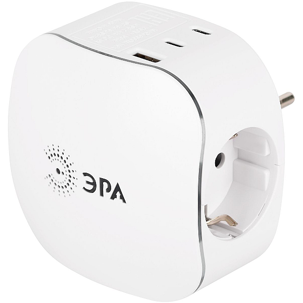 Разветвитель электрический ЭРА SP-3e-3USBAC-W на 3 розетки + 3 USB A+C с заземлением со шторками 16А белый Б0069081
