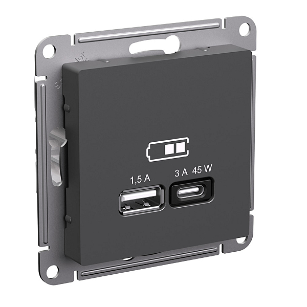 Розетка USB A + тип-C 45Вт высокоскор.заряд. QC, PD Systeme Electric AtlasDesign Базальт ATN001429