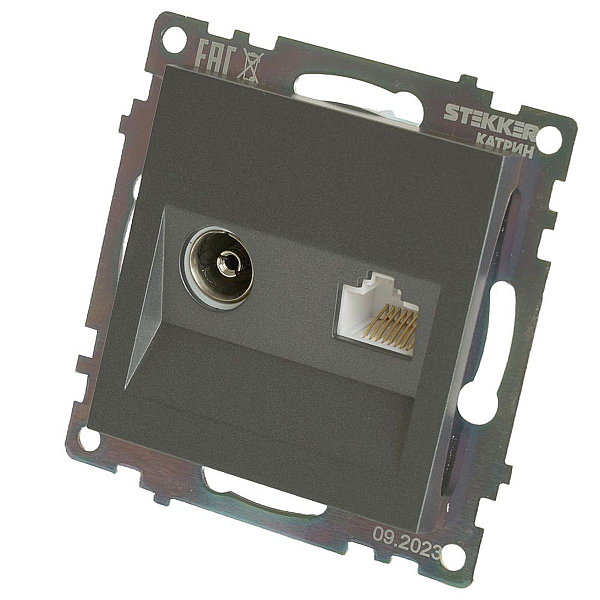 Розетка телевизионная TV + компьютерная RJ-45 Stekker Катрин графит GLS00-7106-06 49417