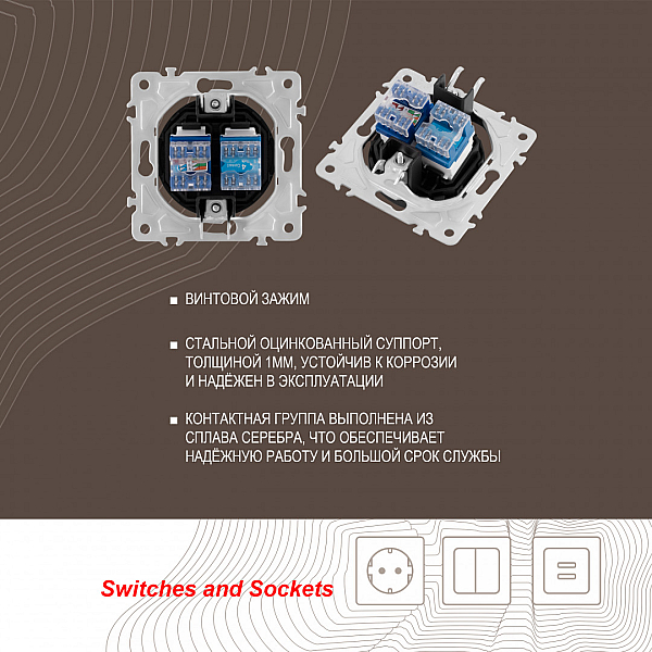 Розетка телефонная RJ11 + компьютерная RJ45 Arte Milano 202.44-1.shampan